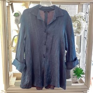 IC by Connie Blue Iridescent Metallic Pleated Blouse Jacket XL